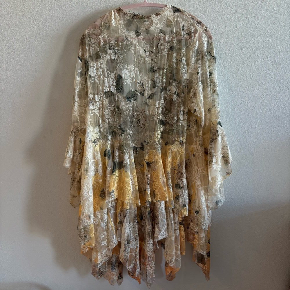 Origami By Vivien Floral Lace Boho Sharkbite Western Kimono Size Large - Picture 5 of 5